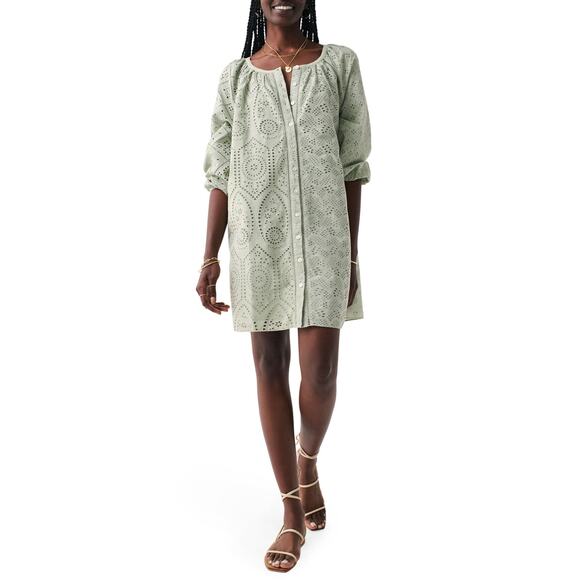 Faherty Valencia Embroidered Eyelet Organic Cotton Minidress NWOT light green XS - Picture 3 of 11